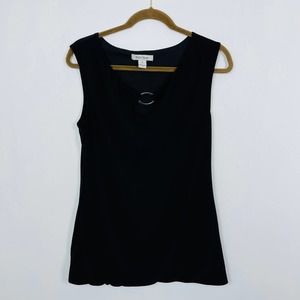 White House Black Market Sleeveless Blouse Medallion Accent Womens Size S Black